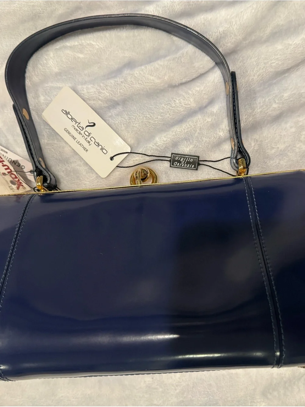Alberta Di Canio Navy Blue Leather Satchel with Gold Hardware